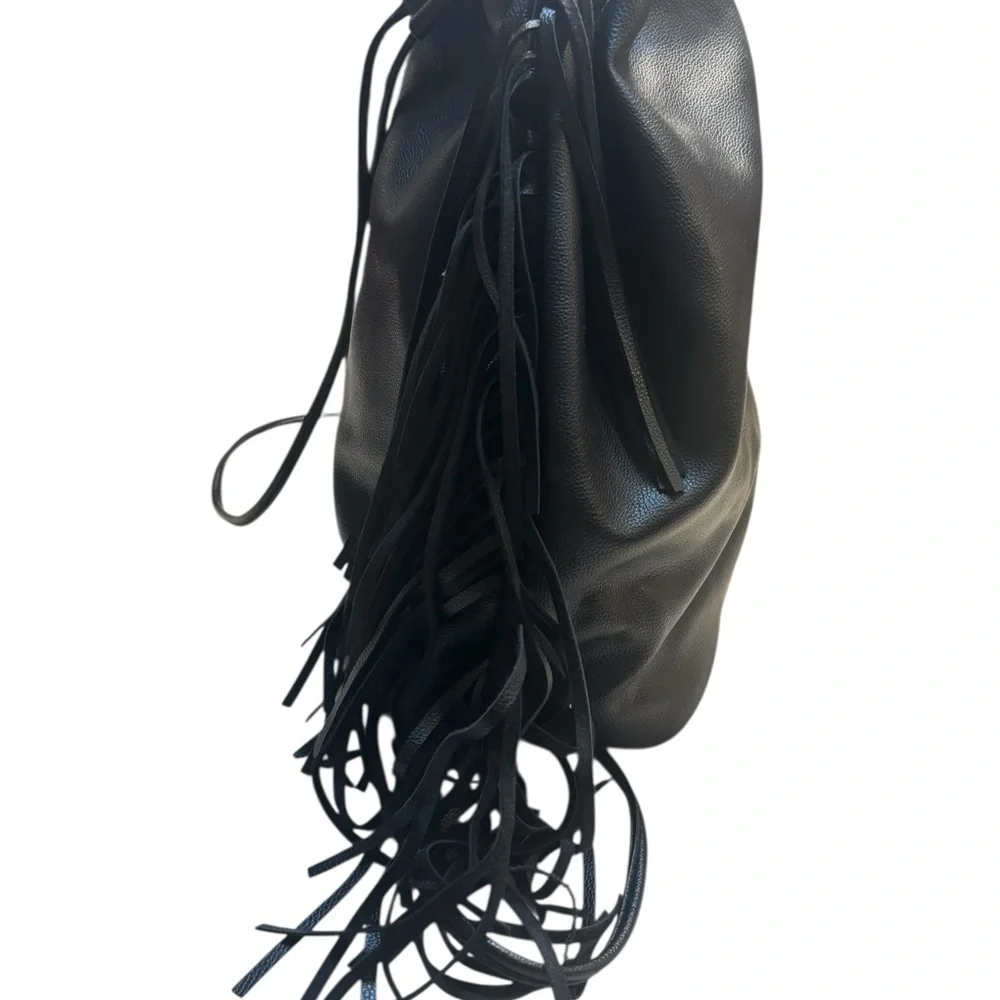 Victoria's Secret Backpack Tote Limited Edition Black Fringe Faux Leather